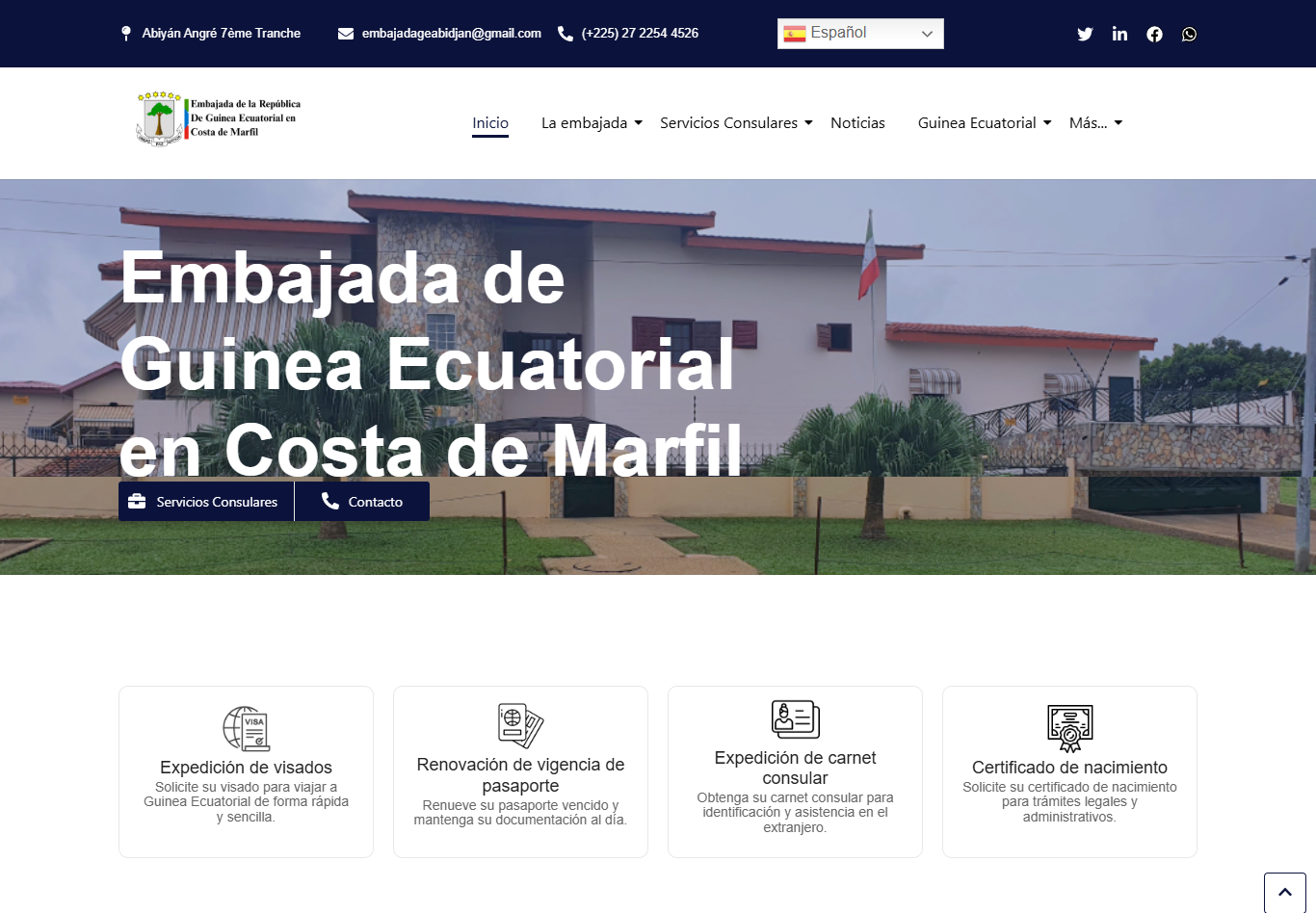 Desarrollo y actualización del Sitio Web Oficial de la Embajada de Guinea Ecuatorial en Costa de Marfil